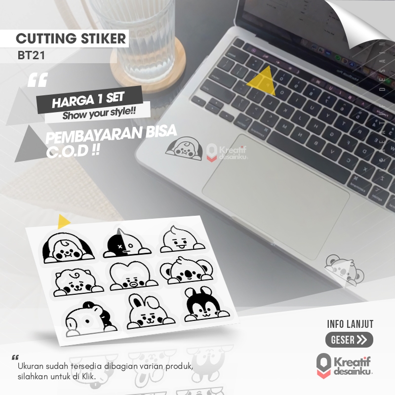 Cutting Stiker BT21 K-Pop BTS Boyband Karakter Lucu Sticker Motor Helm Laptop Body Kreatif Desainku