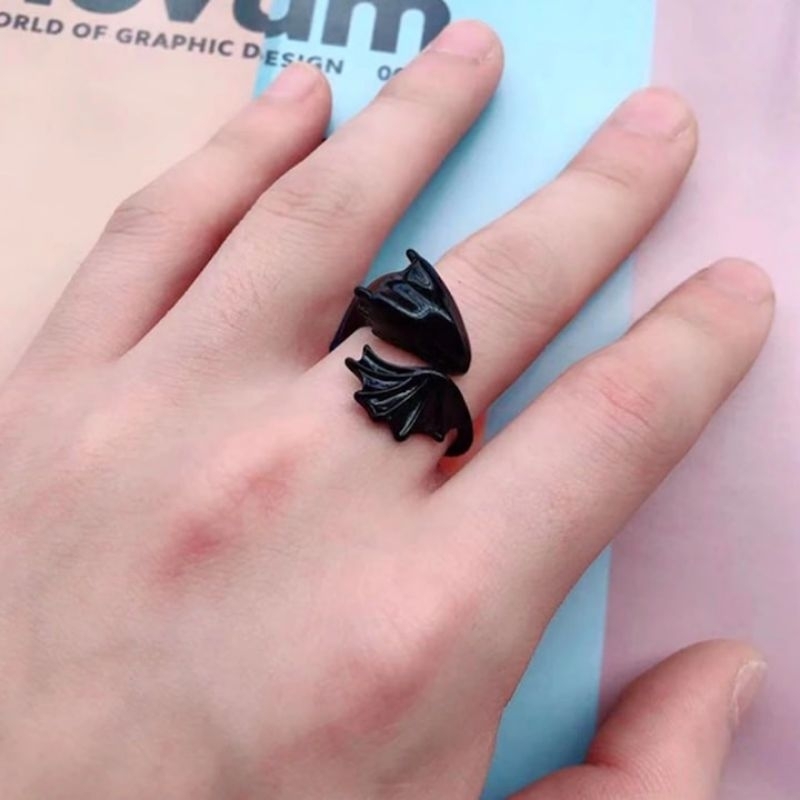 Cincin Hip Hop Y2K Retro Dragon Ring / Crows Ring / Wings Ring Adjustable