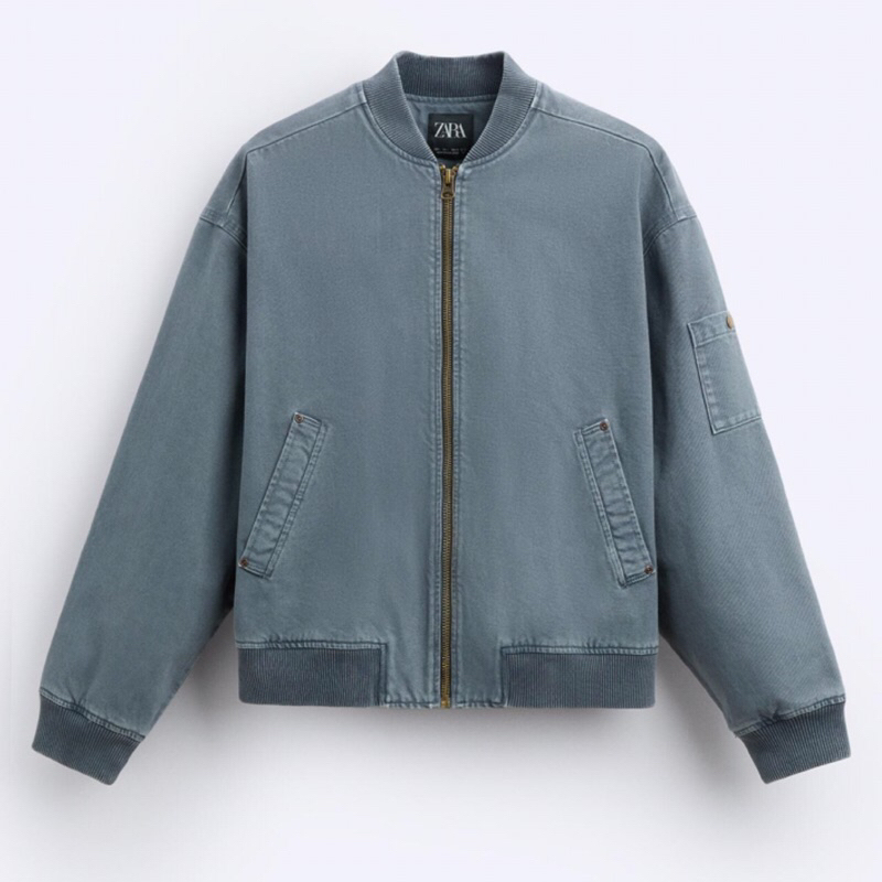 ZARA Men Jacket Faded Bomber Jaket Pria Light Blue