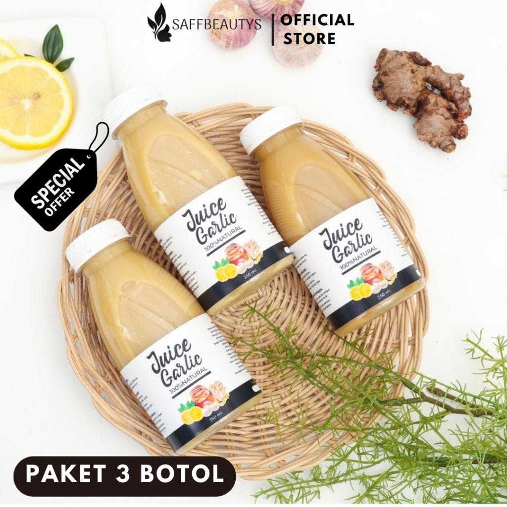 

PAKET 3 BOTOL Jus Bawang Putih Tunggal, Lemon California, Cuka Apel, Jahe Merah, Madu Murni dan Kayu Manis - Detox Garlic Juice Herbal 350ml