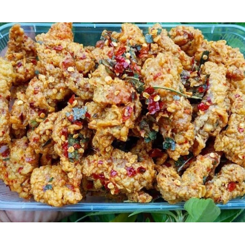 

KULIT AYAM KRISPY | PEDAS DAUN JERUK 1KG |KULIT AYAM KRISPI DAUN JERUK PEDAS