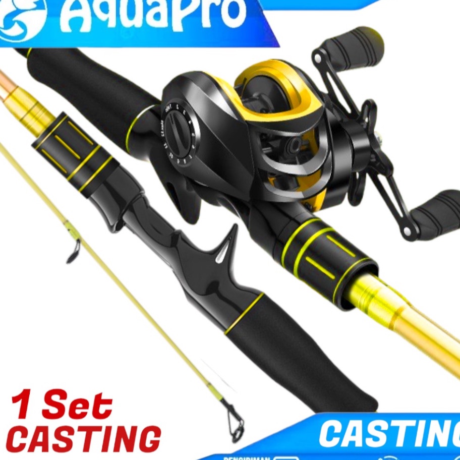 Stok terbaru AquaPro  1 Set Paket Joran Pancing Spinning  Baitcasting Untuk Casting Lure Fishing Rod