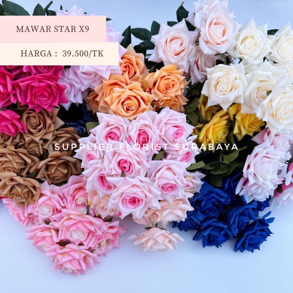 SFS - [9 KEPALA] MAWAR STAR X9 ARTIFICIAL FLOWER BUNGA PALSU ROSE FLORIST SURABAYA DIY BUKET BUNGA M