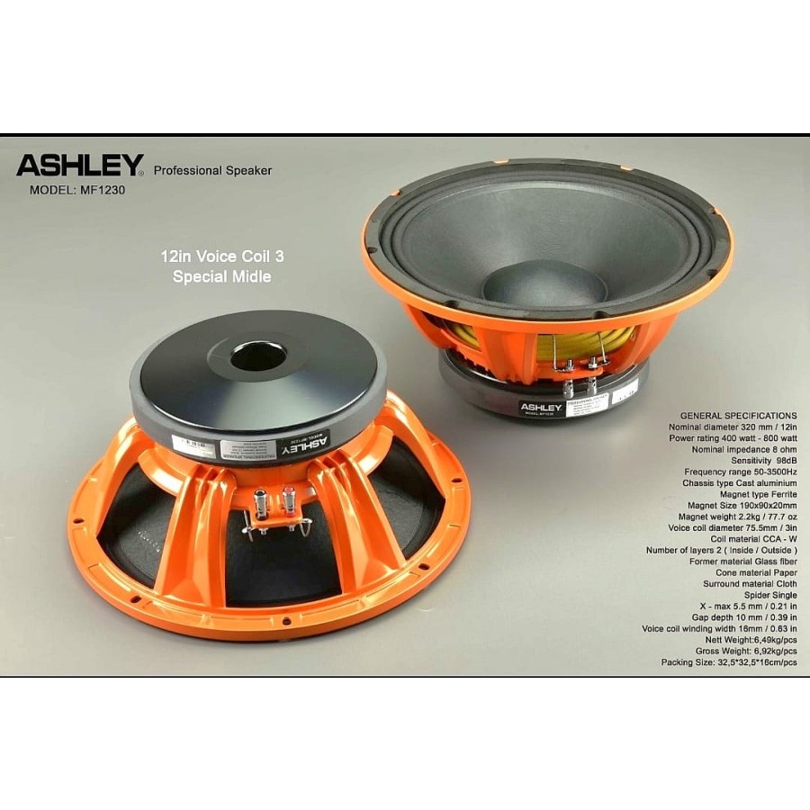 Speaker Ashley 12Inch MF1230 Speaker Komponen Ashley MF 1230 12Inch Special Middle Original Orange