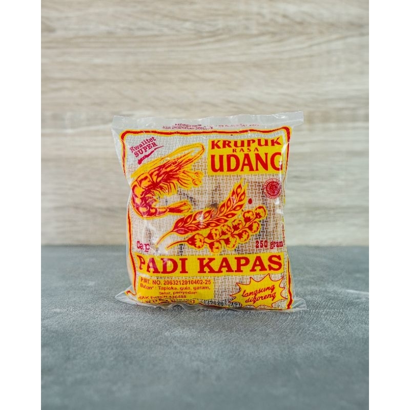 

Kerupuk Rasa Udang Cap Padi Kapas Ukuran Kecil (Kancing) Kemasan 250 Gram