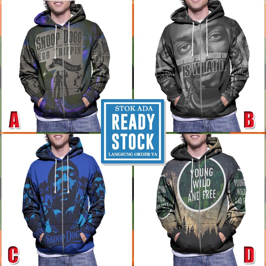 Ritsleting Hoodie Snoop Dogg Hoodie Zipper Fullprint Bahan Polyester Jersey | SKU-148519914