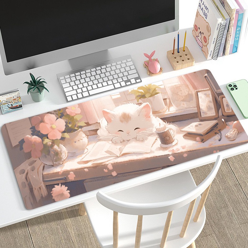 Besar LUCKY CAT  PREMIUM MOUSE PAD PANJANG  LARGE KEYBOARD PAD  GAMING MOUSE PAD  MOUSE PAD MOTIF KU