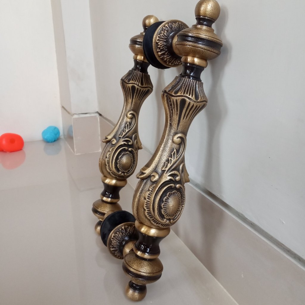 Handle Gagang Handle Pintu Rumah Kuningan Klasik Motif Vas Luxor Panjang 32 cm Ukir Batik Antik