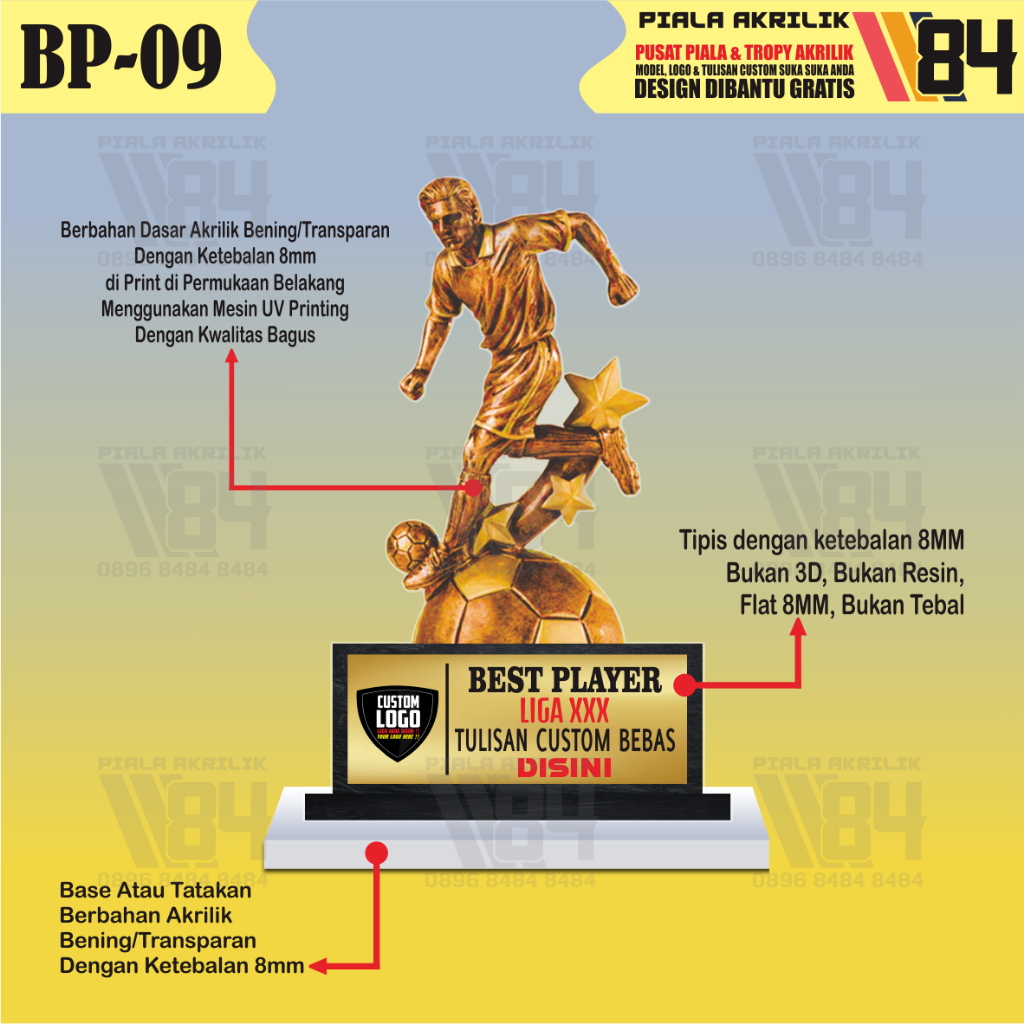 PIALA BEST PLAYER, PIALA PEMAIN TERBAIK, PIALA BOLA TROPHY BEST PLAYER, TROPHY PEMAIN TERBAIK, TROPH