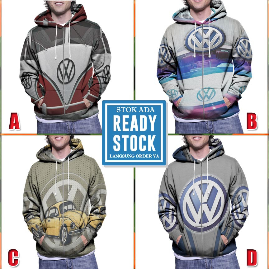Ritsleting Hoodie Volkswagen VW Hoodie Zipper Fullprint Bahan Polyester Jersey