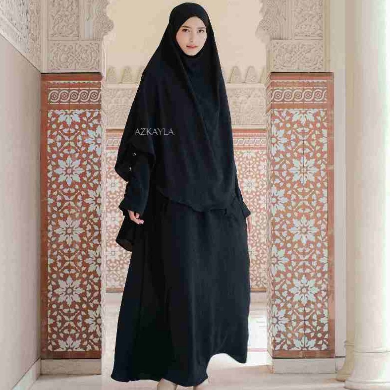 Lebih Untung    Humaira Set French Khimar Abaya Hitam Syari Gamis Putih Umroh Haji Premium