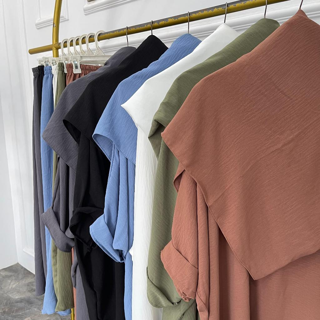 Nabila Set Rok Tunik Syar'i One Set Tunik Bahan Crinkle Airflow ( Pashmina Oval + Bros )