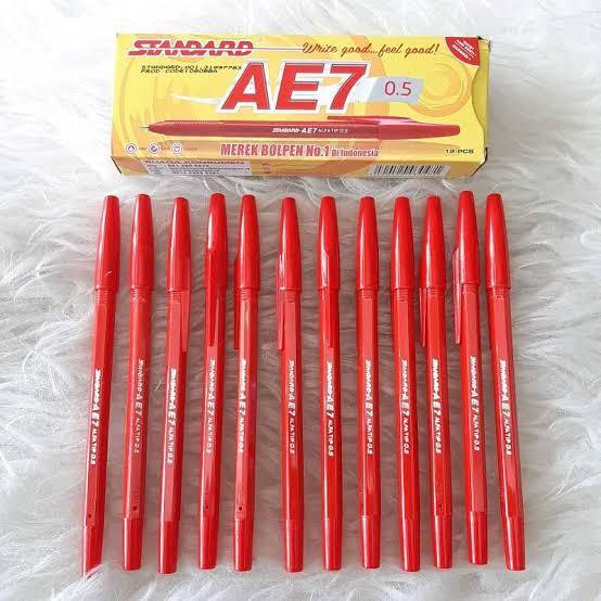 Pulpen Standar AE-7 - Pena Anti Macet - Pen Standard Merah