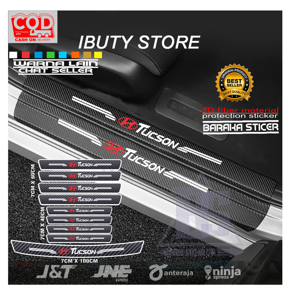 Stiker Sill Plate Carbon 3D Mobil Tucson Stiker Karbon Pelindung Pijakan Kaki Bawah Pintu Mobil Tucs