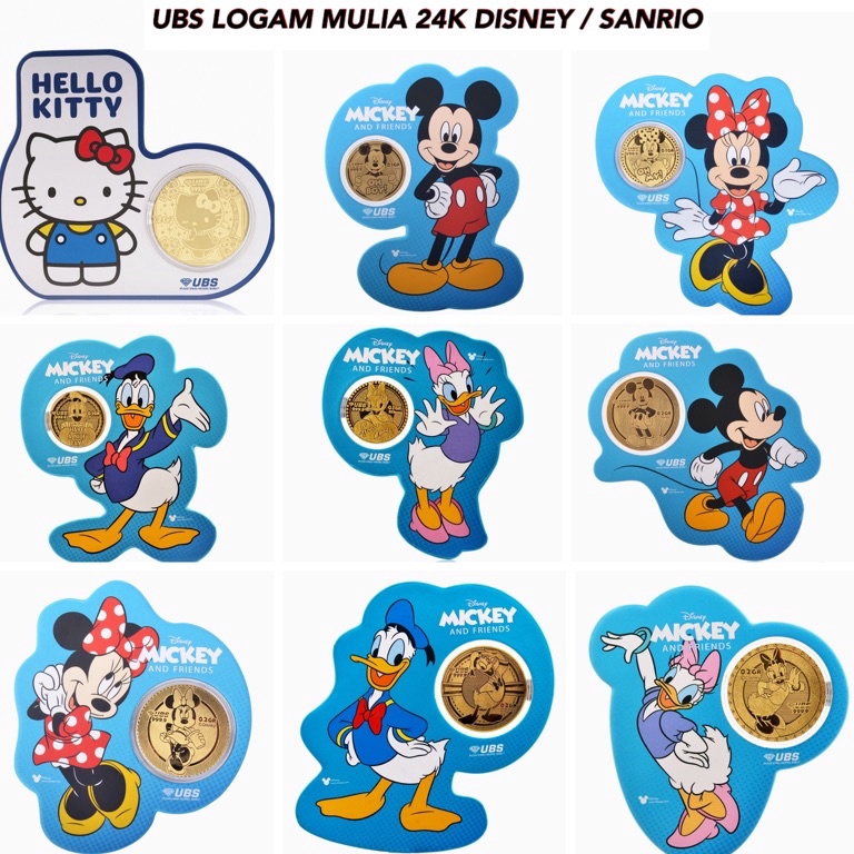 ART E5D UBS 24K DISNEY MICKEY MINNIE MOUSE DONALD DAISY DUCK THIN GOLD 1 Gram 2 Gram LOGAM MULIA BER