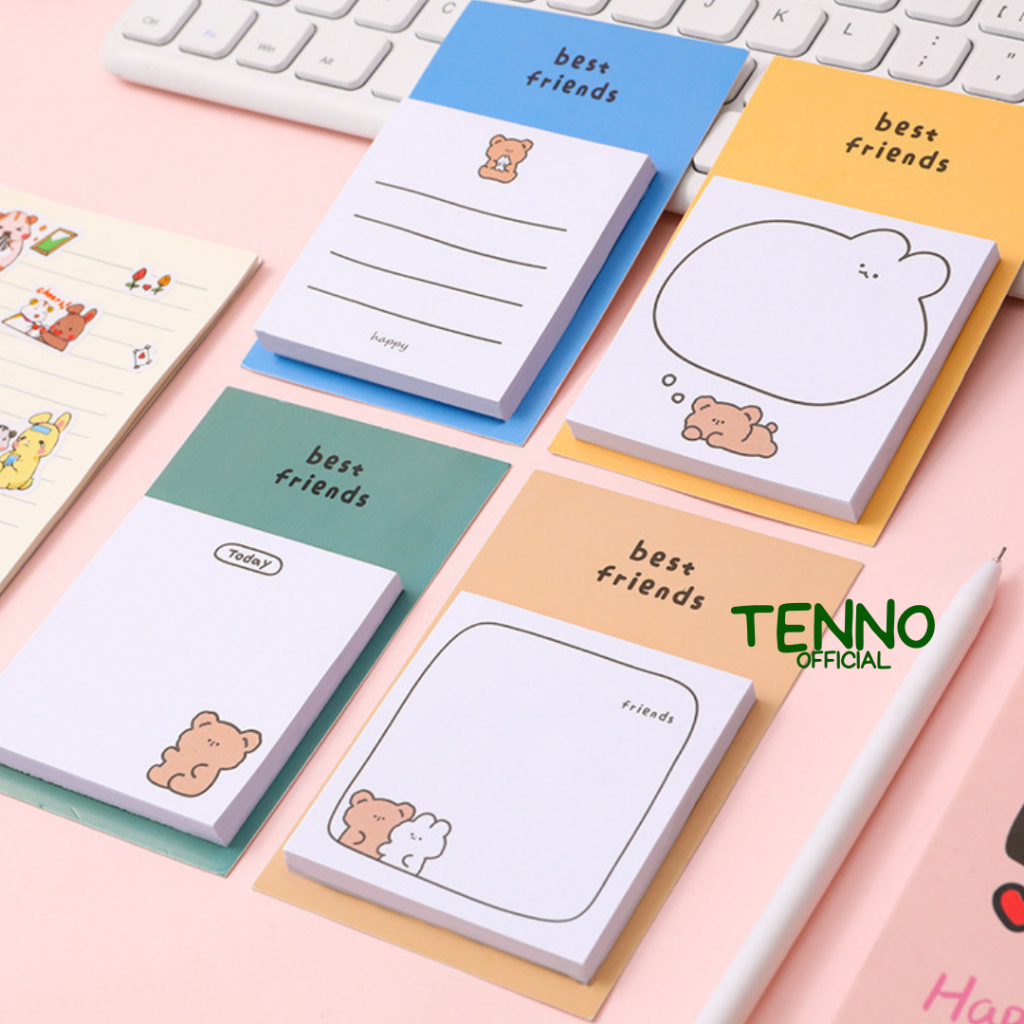 

TENNO Sticky Notes Memo Isi 30 Lembar Kertas Penanda Buku Catatan Tempel Karakter Kartun Beruang Kelinci Lucu Cute Character Cartoon Bear Rabbit Aesthetic Estetik Full Color Berwarna