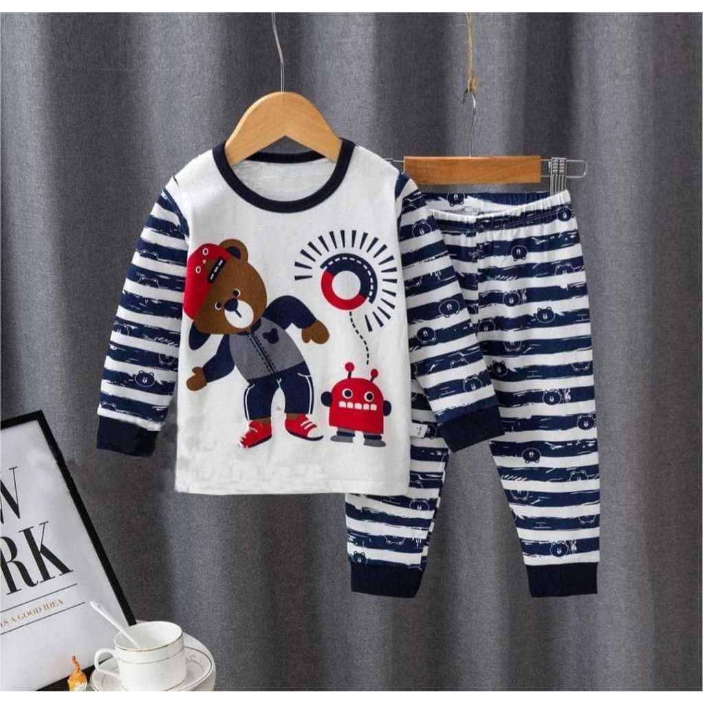 COD Baju Tidur Anak Bahan Kaos Premium Lengan Panjang / Setelan Anak Cowok / PIyama Anak Kecil / Baj