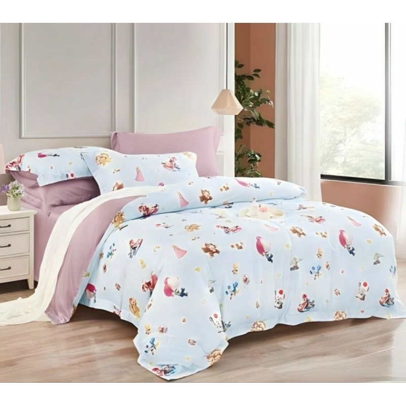 sprei bedcover sutra organik 60s mario bross sanrio soft blue anti alergi serat bamboo bambu lyocell