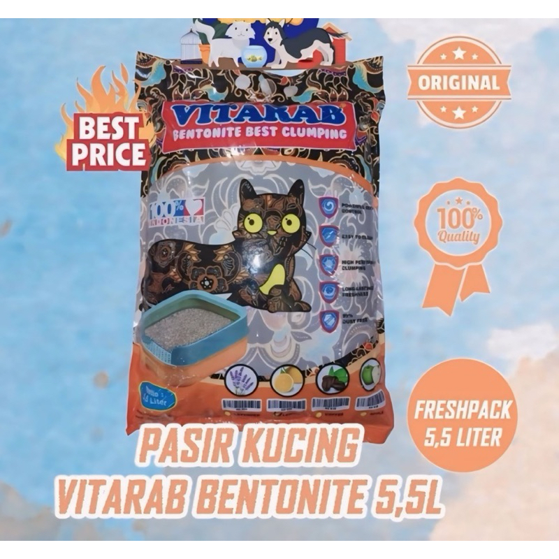 Pasir Kucing Wangi Gumpal | Vitarab Bentonite 5,5 Liter | Cat