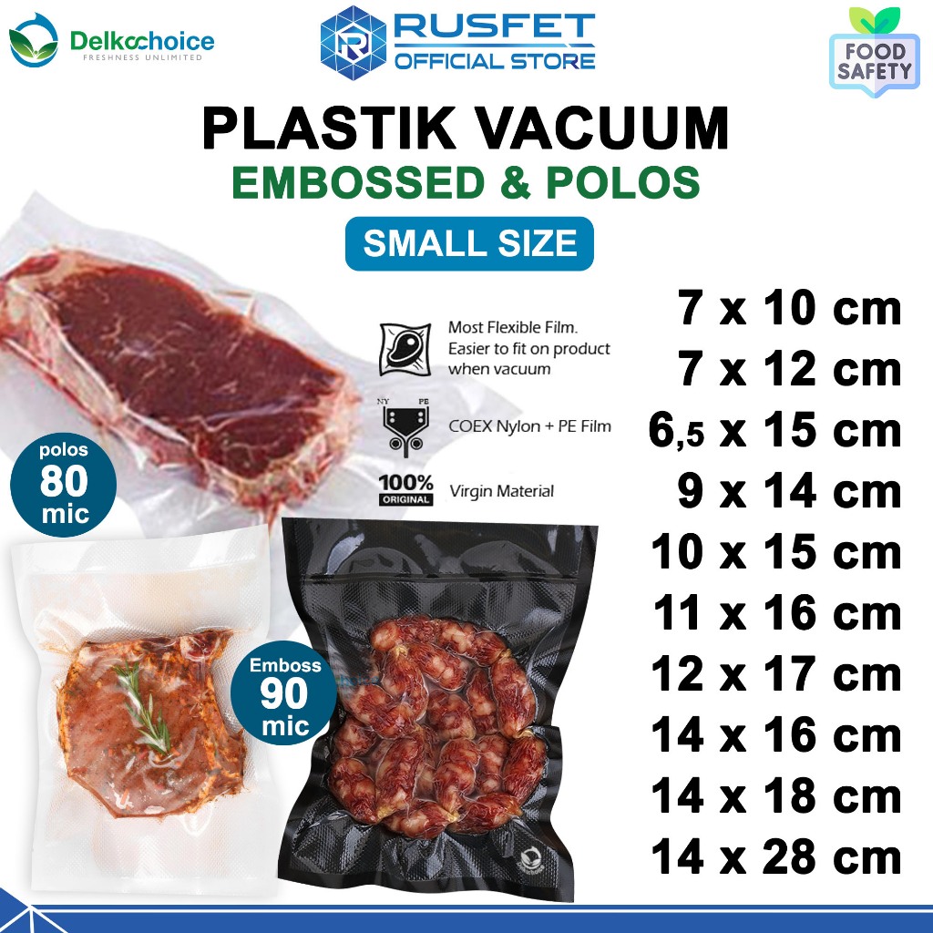 Plastik Vacuum Bag Makanan POLOS EMBOSS Vakum Sealer KECIL Frozen Food Grade Premium Termurah DELKOC