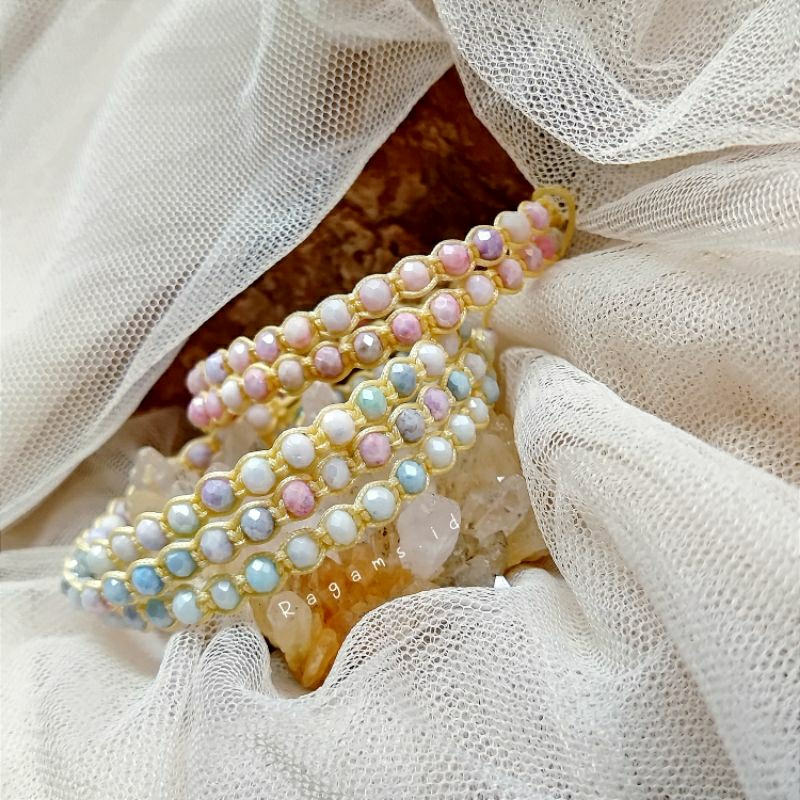 Gelang Kristal Kaca Tali Macrame Warna Pastel