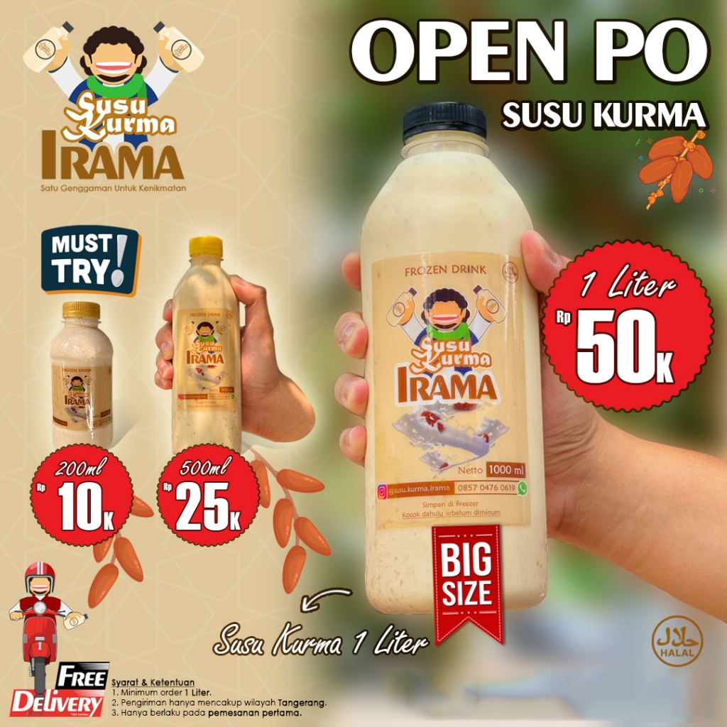 

FRESH! Susu Kurma Irama - 1000ml / 1 Liter, Minuman Kesehatan, Tanpa Gula & Pengawet!