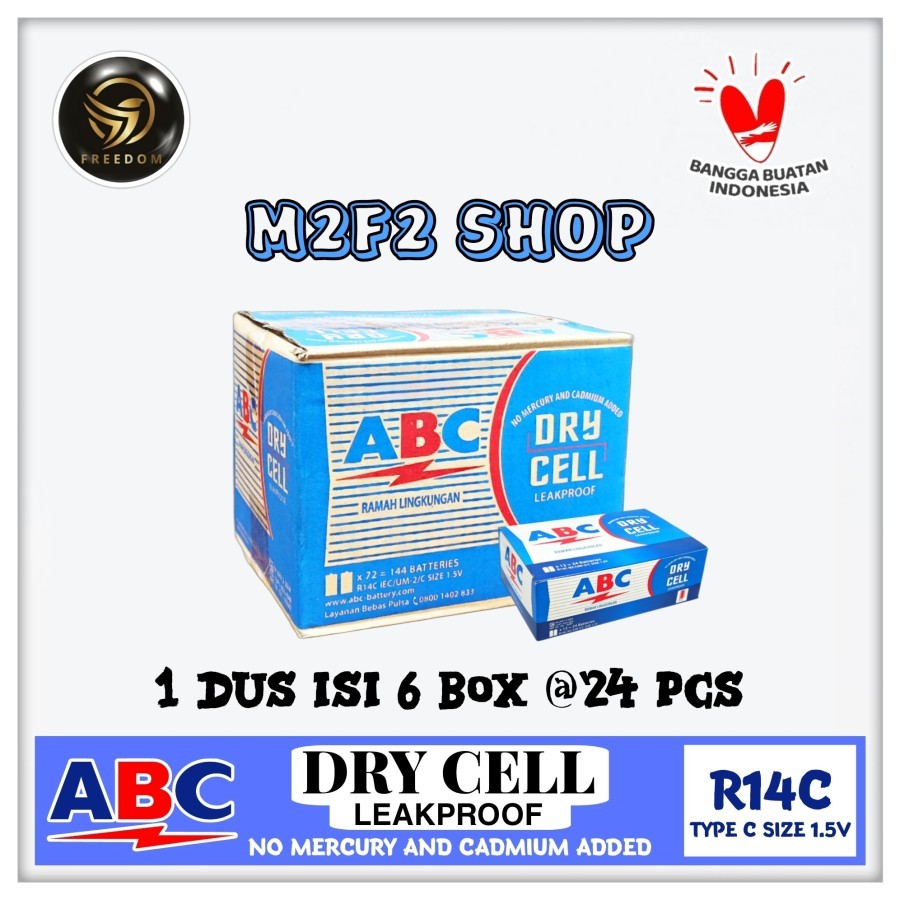Batu Baterai ABC Biru Dry Cell Ukuran Sedang Type R14C IEC/UM-2/C SIZE 1.5V - (Kemasan Karton)