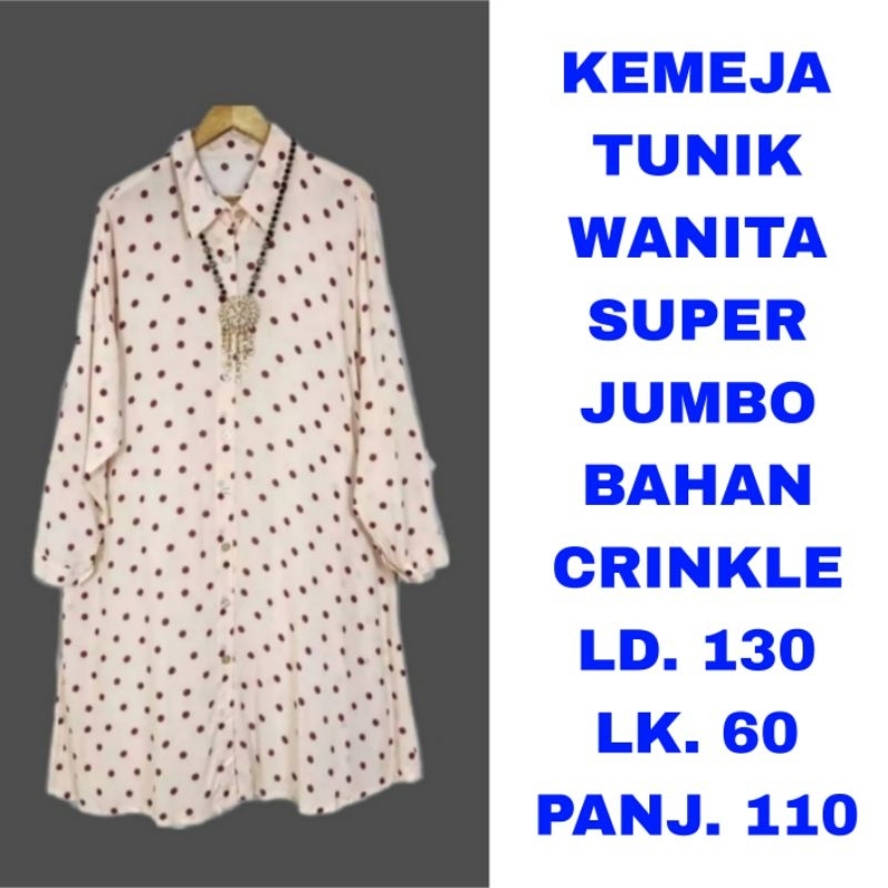 WK KEMEJA LONG TUNIK KERAH WANITA SUPER JUMBO LD. 130 BAJU ATASAN MUSLIM LENGAN PANJANG