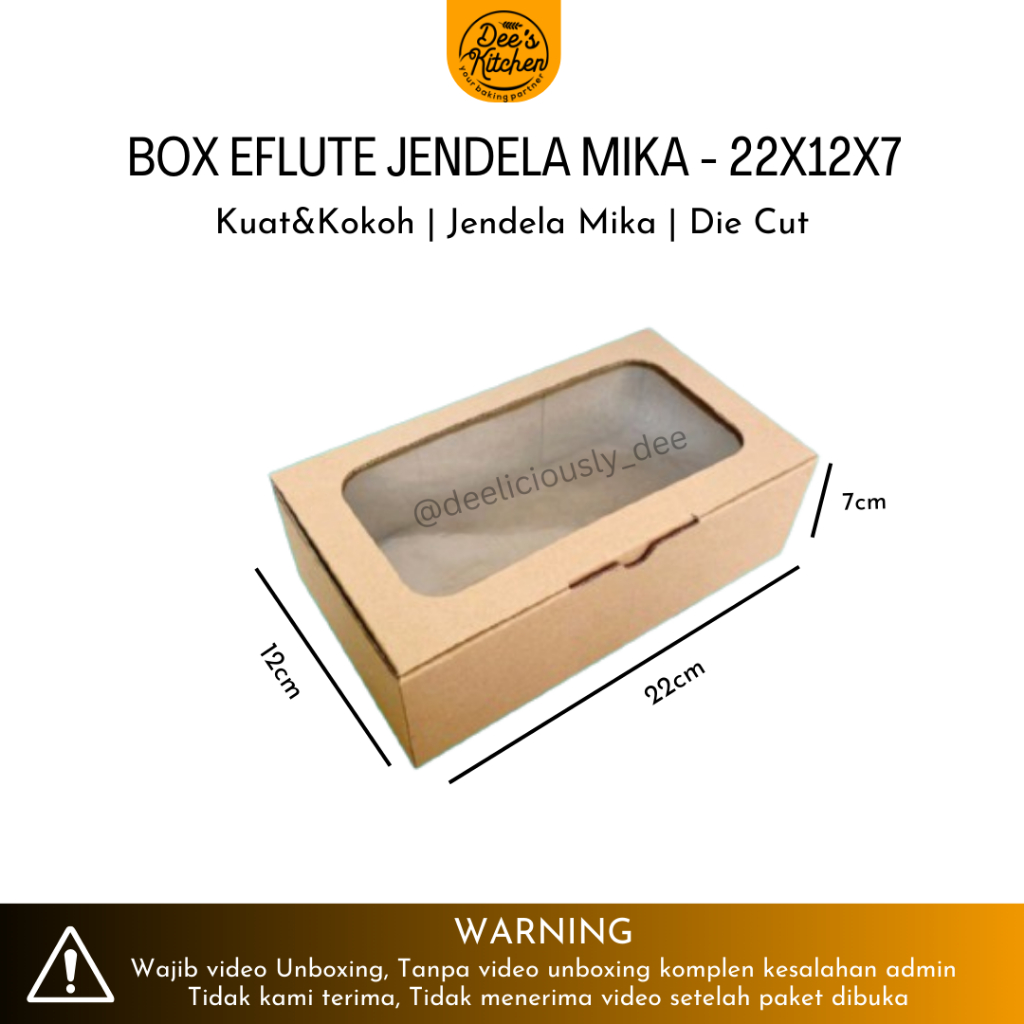 

[Satuan] 22x12x7 Kardus Eflute Jendela Mika/Box Eflute Die Cut/Dus Brownies/Dus Hampers - 22x12x7
