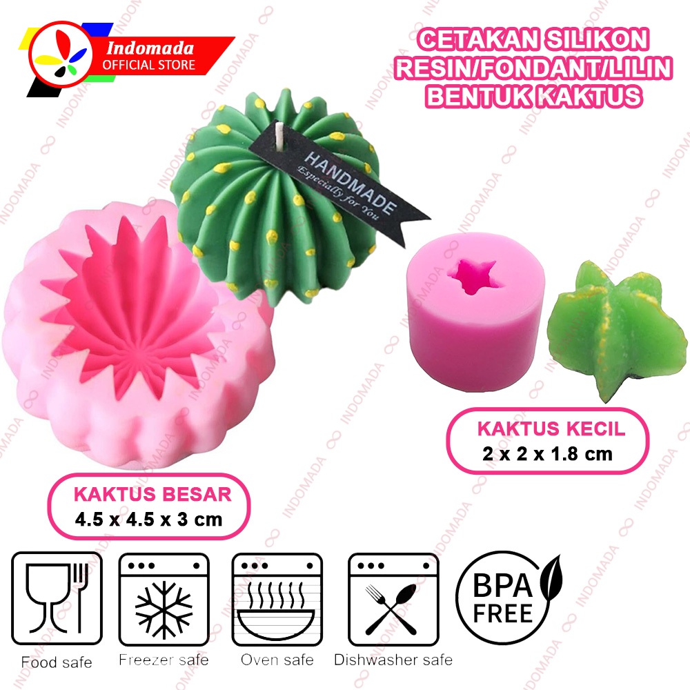 Indomada Cetakan Fondant Silikon Kaktus Besar Kecil 3D DIY Dekorasi Kue Ultah Cactus Silicone  Mould