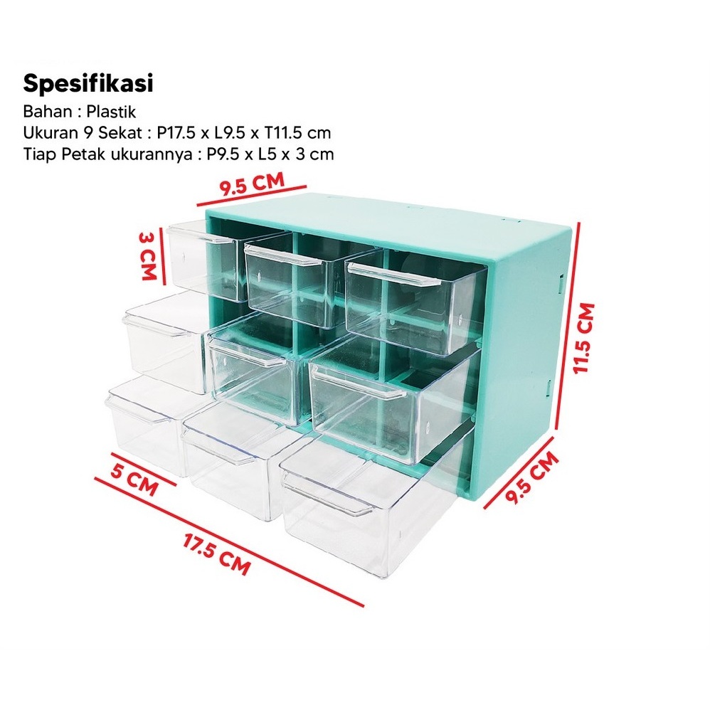 Awet Kotak Laci 9 Sekat / Kotak Serba Guna / Kotak Penyimpanan Mini Serbaguna / Rak Mini Kotak