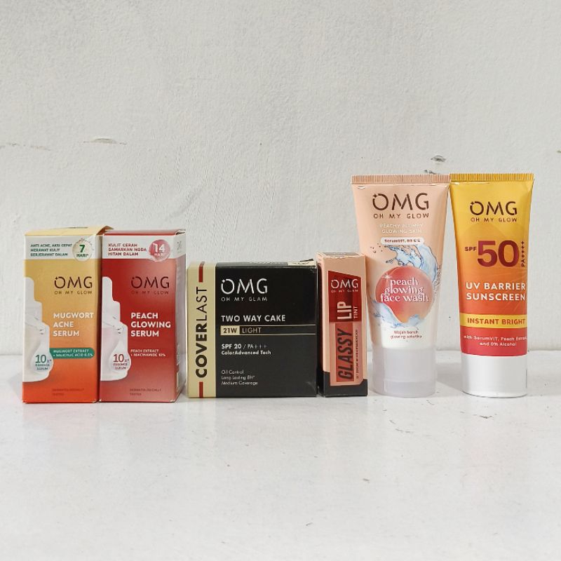 sayakoala • omg oh my glow uv barrier sunscreen spf 50 / peach glowing face wash serum cream / mugwo