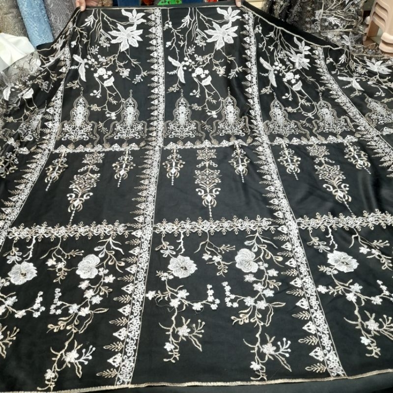 Bahan Kain Tile Etnik Bordir Two Tone/ Kain Tulle Etnik Bordir Terbaru