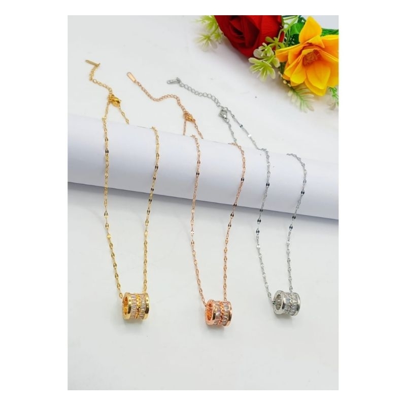 Titanium Kalung Titanium Liontin Ring Zirkon