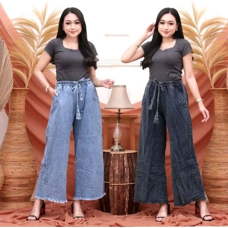 KULOT RAWIS JEANS WANITA KARET PINGGANG