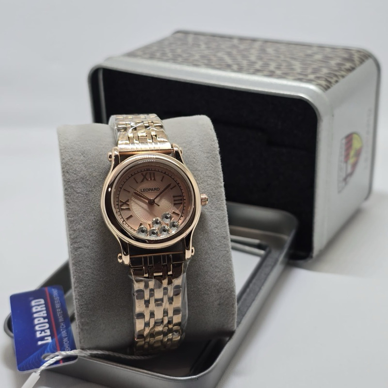 ORIGINAL - Jam tangan wanita LEOPARD mata2 romawi anti air strap rantai bonus box