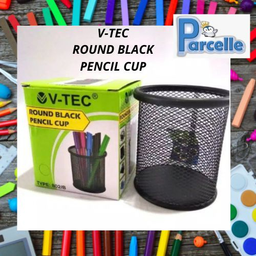 

1 Pcs Pen Stand Round - Square Black Pencil Cup V-Tec - Tempat Pensil Jaring Bentuk Tabung / Kotak