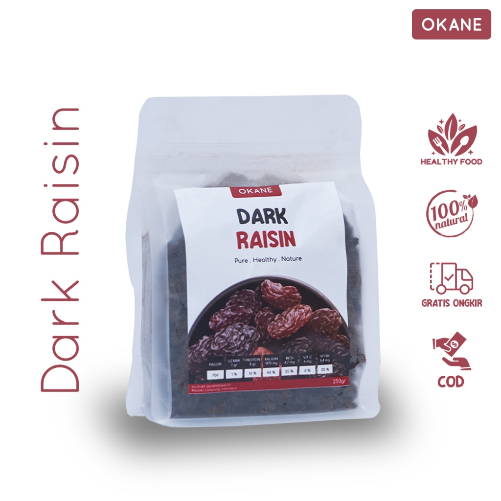 

Dark Raisin Kismis Hitam OKANE 250 gr / Camilan Buah Kering Kismis 250 gr
