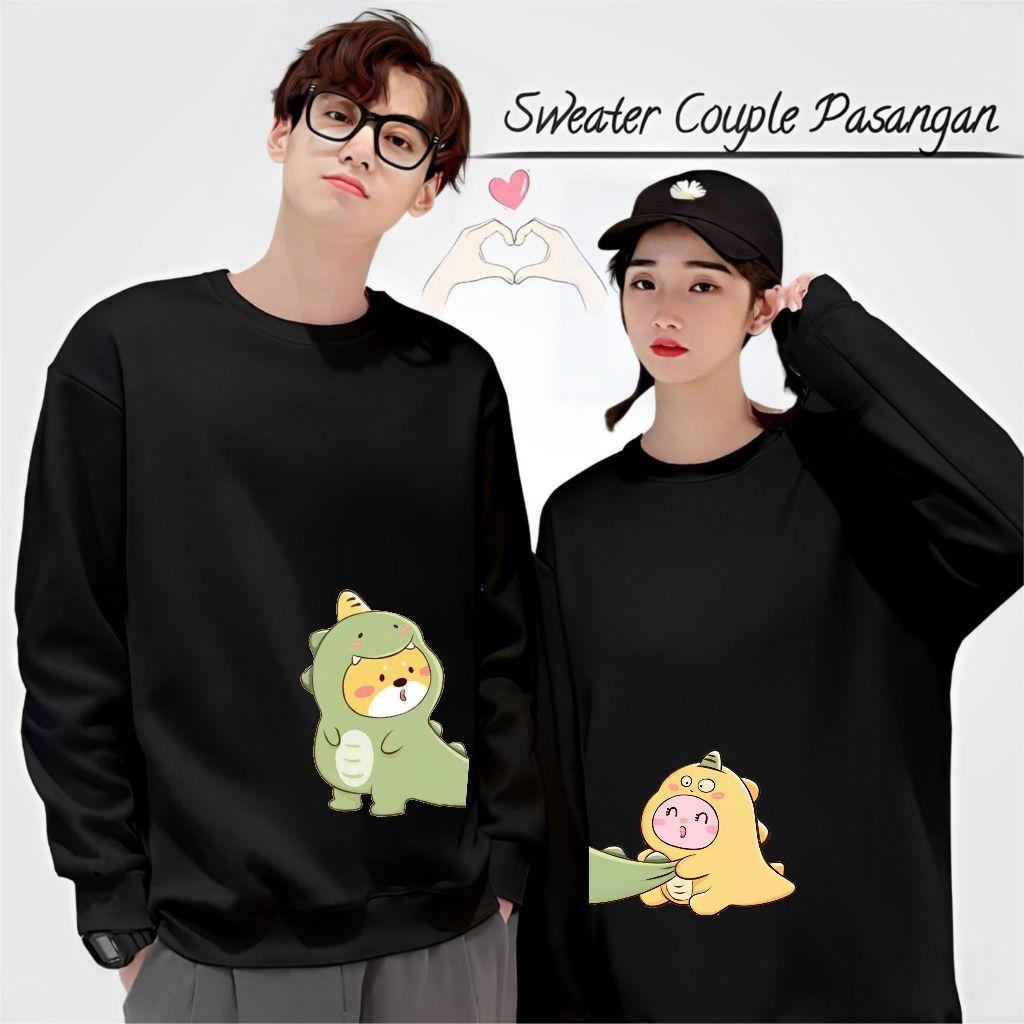 Baju Couple Pasangan Pacar Dino Cute Lengan Panjang / Sweater Kapelan Pria Wanita Model Terbaru