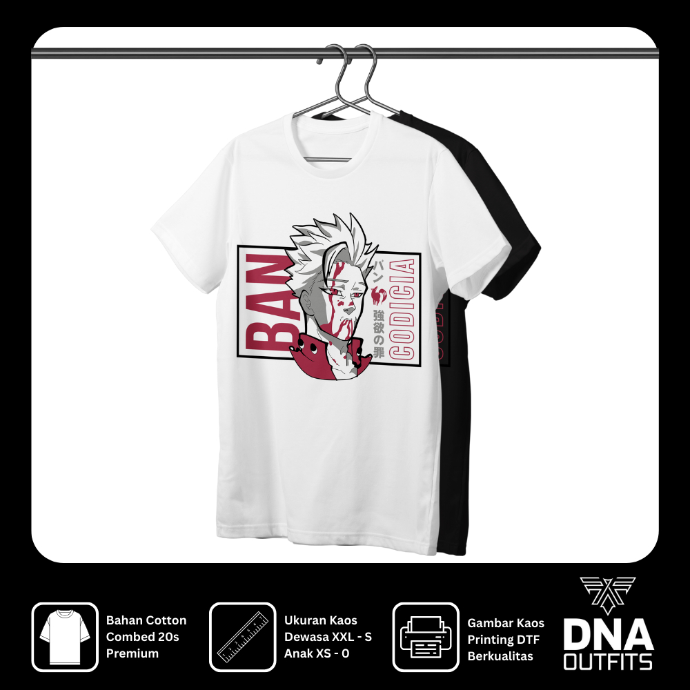 Baju Distro Anime 7 Deadly Sins Premium Cotton Combed 20s Baju Sablon Kaos Sablon Pria Wanita Meleon
