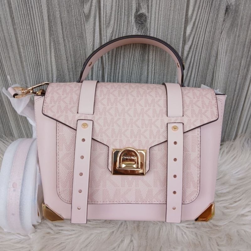 mk Manhattan Medium Leather and Logo Satchel Powder Blush