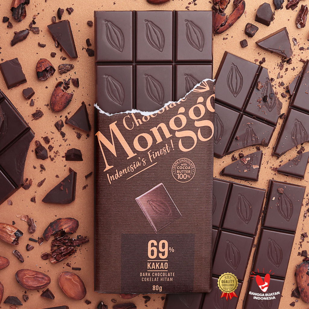 

Chocolate Monggo | Dark Chocolate 69% Cocoa 80g | Coklat Murni 100% Cocoa Butter | Cokelat Hitam | Snack Sehat