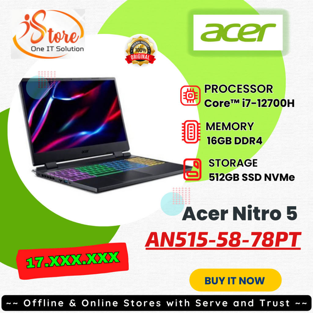 Acer Nitro 5 AN515-58-78PT_Core i7-12700H/16GB/512GB SSD/RTX3050 4GB/15.6″ FHD/Win 11 Home+OHS 2021/