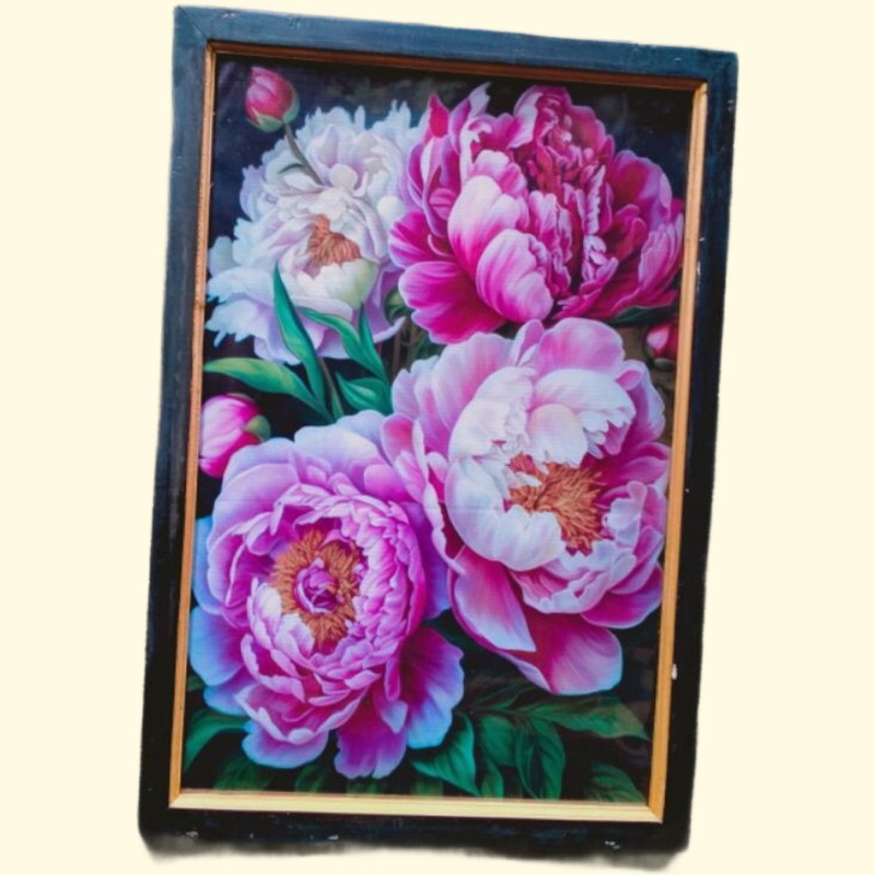 hiasan dinding lukisan cetak gambar bunga mawar plus bingkai