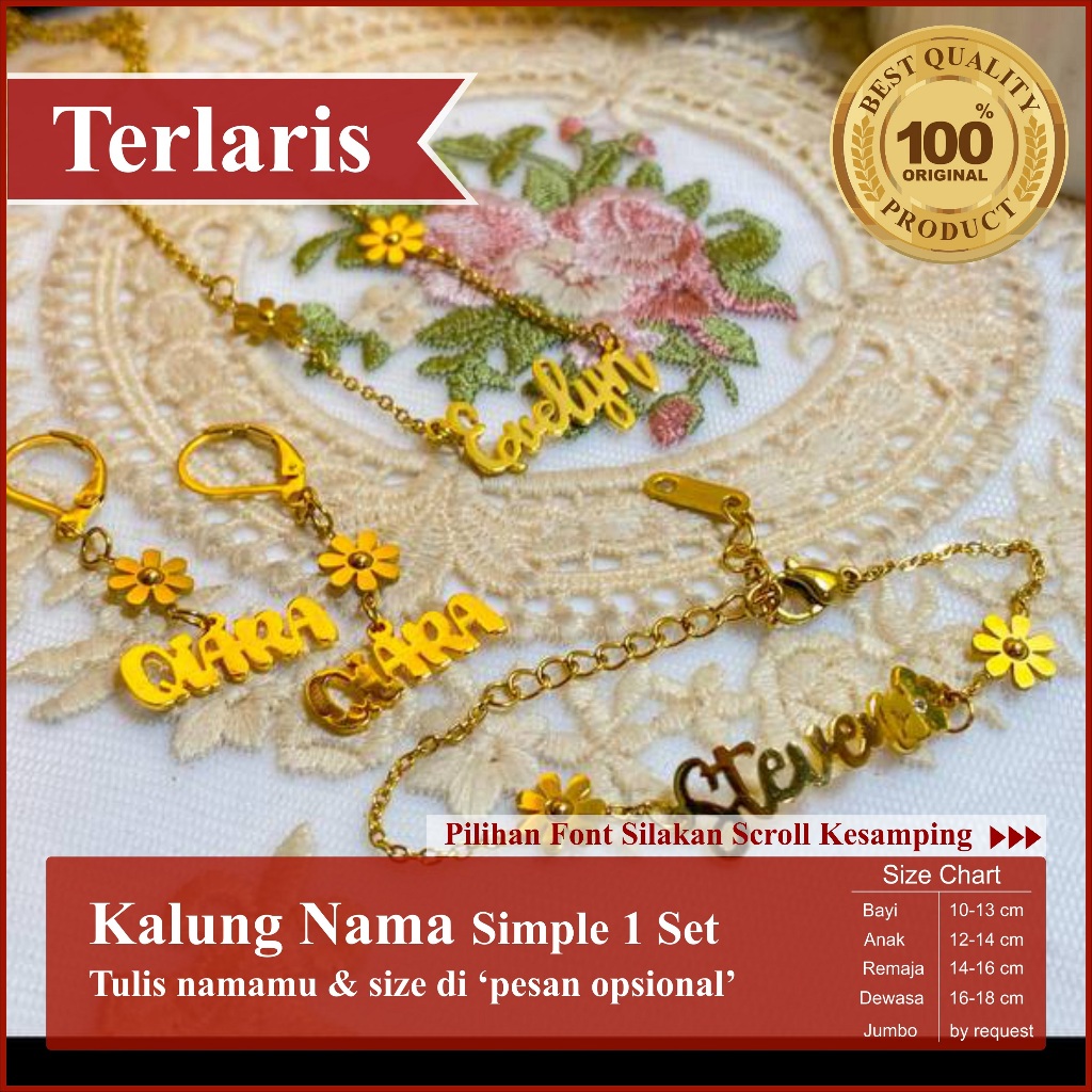 Satu Set Gelang dan Kalung Nama Standard Titanium