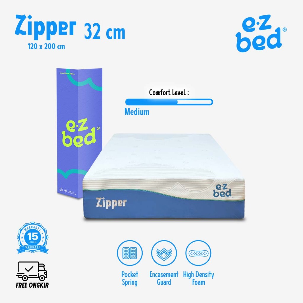 Kasur EZbed Mattress Tipe Zipper  Ukuran 120x200 / Bed In The Box/ Kasur Spingbed Pocket