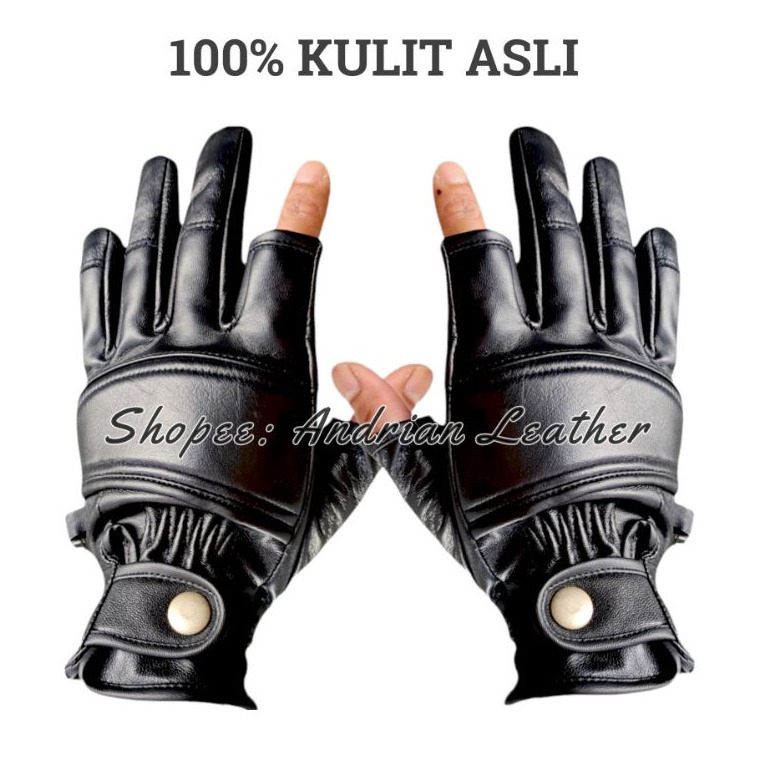 KODE Y82A Sarung Tangan Motor Kulit Asli Jari Bolong Gloves Half Finger