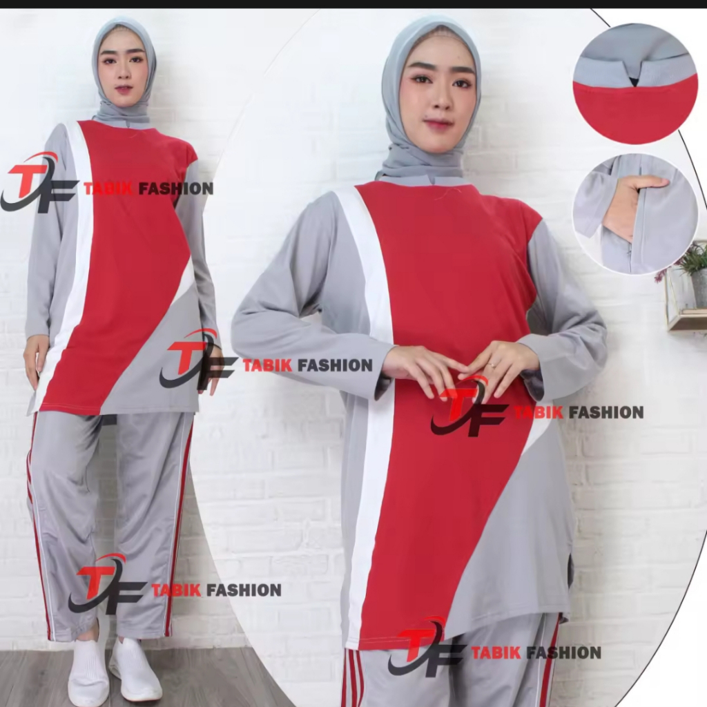 Setelan olahraga model tunik wanita muslimah // set baju senam olahraga wanita // 1 set pakaian olah