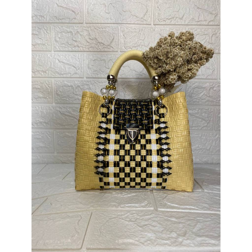 Tas Anyaman Anyam Jali Handle Tali Kur Untuk Pesta Kondangan Hand Bag Premium Model Tutup