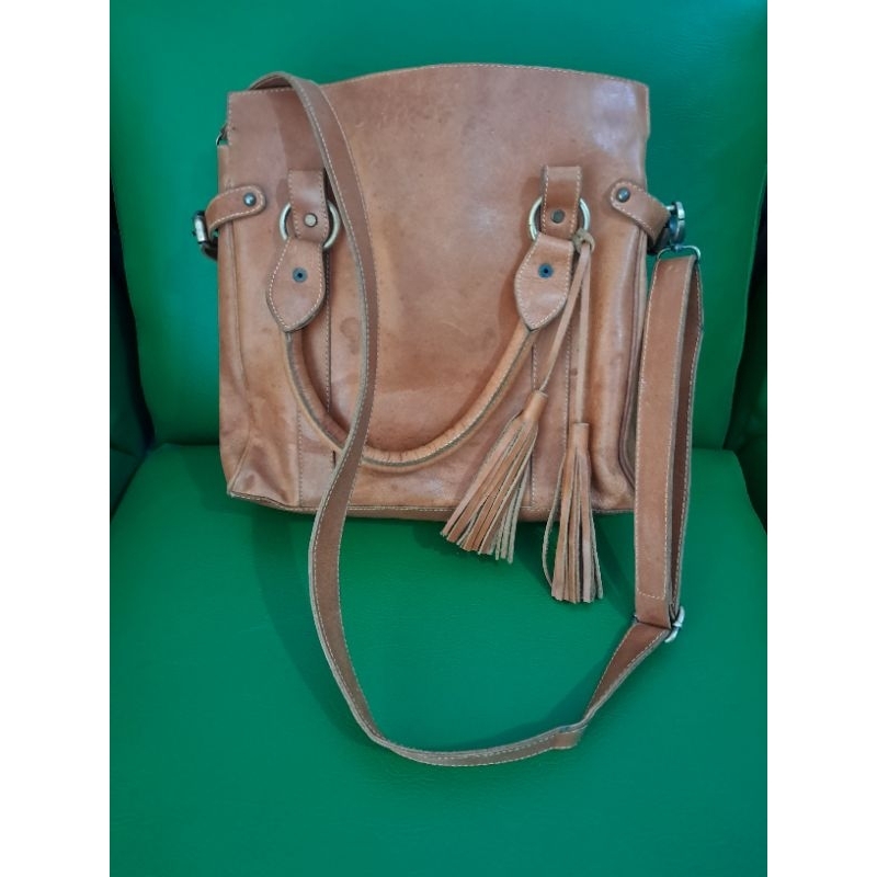 Tas kulit handmade genuine leather unisex pria wanita not F0ssil selempang tote bag clutch hand bag